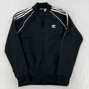 Adidas Varsity Jacket Black Logo Full Zip Women's Size Medium